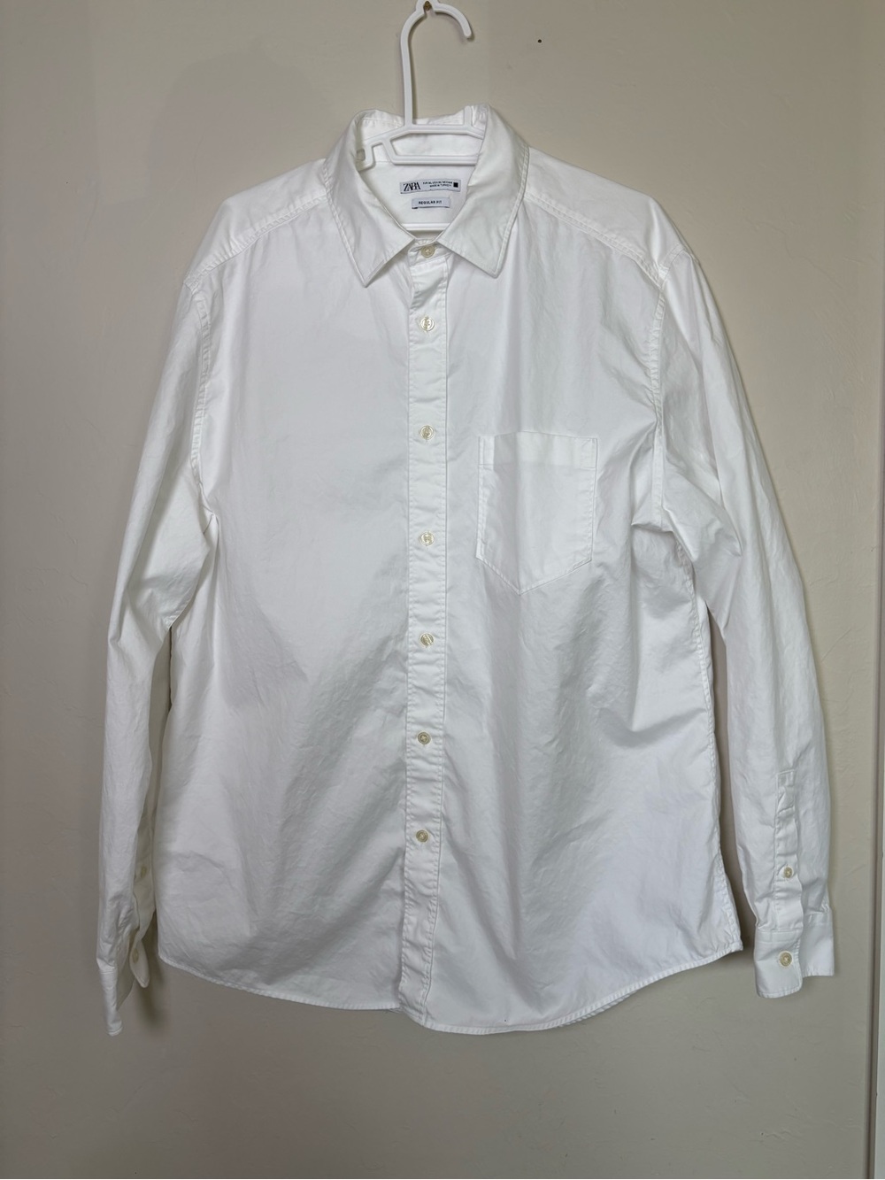 Zara Shirt Mens XL White Solid Long Sleeve Button Down Regular Fit Casual